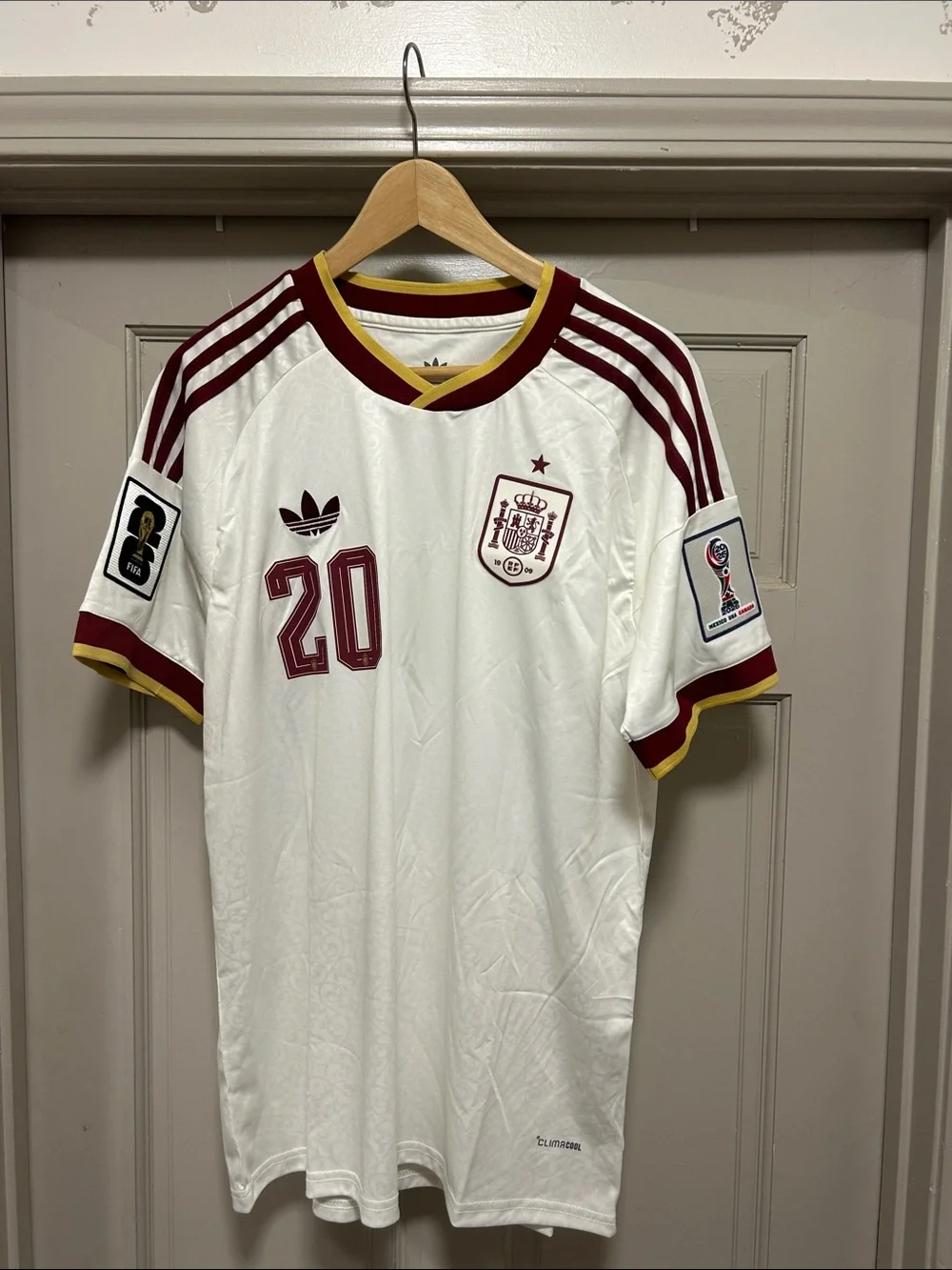 Men’s Pedri Adidas Cream and Burgundy Spain #20 Soccer Jersey